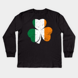 St Patrick's Day Shirt Women's Ireland Shamrock Distressed Irish Flag Clover Kids Long Sleeve T-Shirt